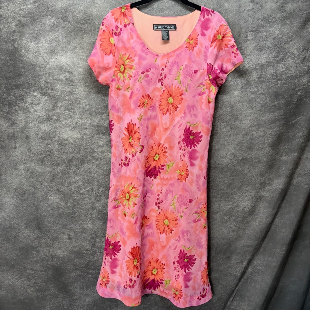 VTG A Wild Thyme Pink Floral Sheath Dress Size 6 Y2K Wildflower Fairy Whimsical